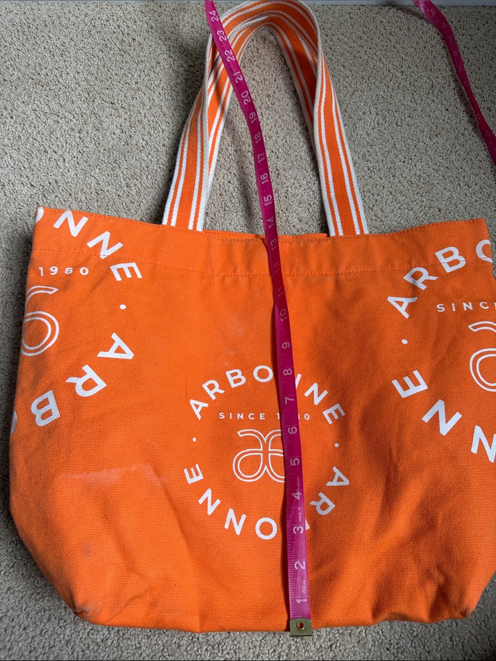 Arbonne Orange Canvas Logo Tote with Striped Handles - Picture 7 of 7